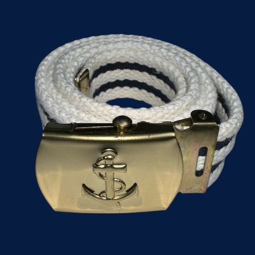 Vintage Women's Braided Nautical Belt - White, Navy, Gold - 35"‎
